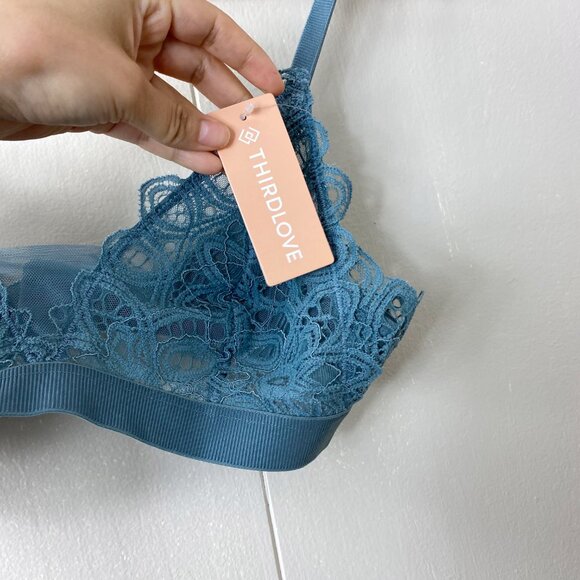 NWT Third Love Teal Blue Boho Lace Triangle Bralette Size Small - Picture 5 of 9